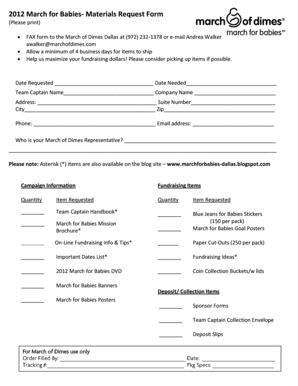 March for Babies Materials Request Form