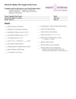 March for Babies 2012 Supply Order Form