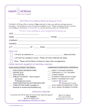 March for Babies Materials Request Form