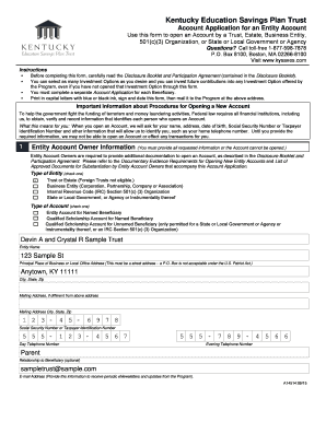Kentucky Education Savings Plan Trust Entity Account Application