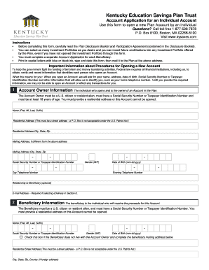 Kentucky Education Savings Plan Trust Account Application