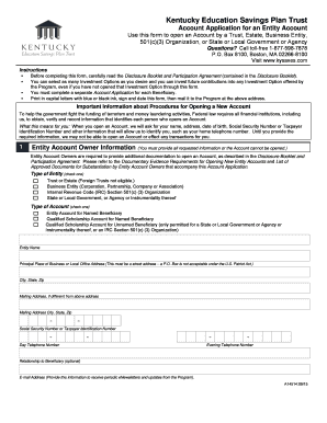 Kentucky Education Savings Plan Trust Entity Account Application