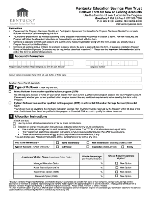 Kentucky Education Savings Plan Rollover Form