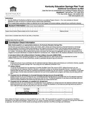 Kentucky Education Savings Plan Additional Contribution Form
