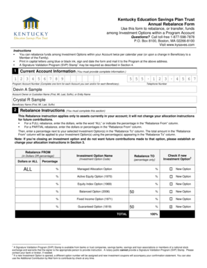 Kentucky Education Savings Plan Rebalance Form