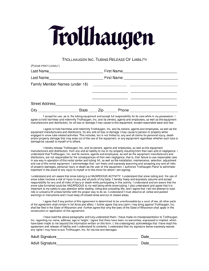 Trollhaugen Inc. Tubing Release of Liability