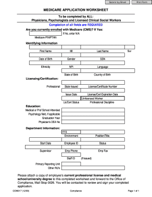 Medicare Application Worksheet