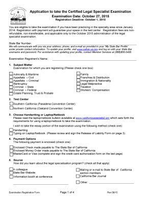 California Legal Specialist Examination Application