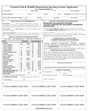 Vermont Sporting License Application