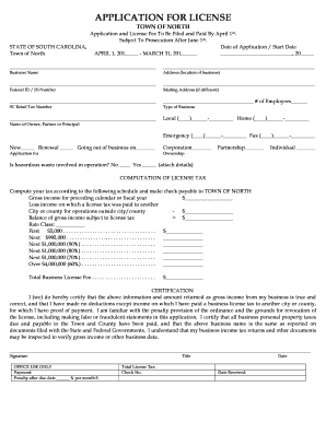 South Carolina Business License Application