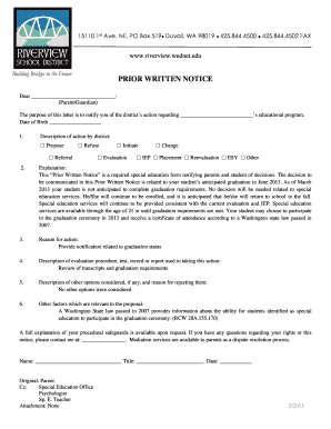 Prior Written Notice for Special Education Graduation