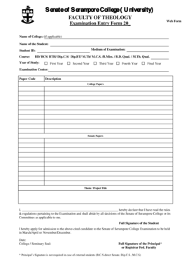 Senate of Serampore College Examination Entry Form