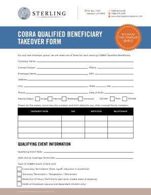 COBRA Qualified Beneficiary Takeover Form
