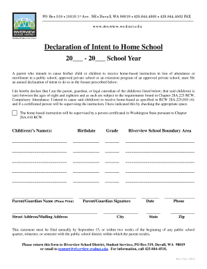 Washington Homeschool Declaration of Intent