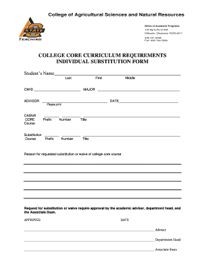 College Core Curriculum Substitution Form