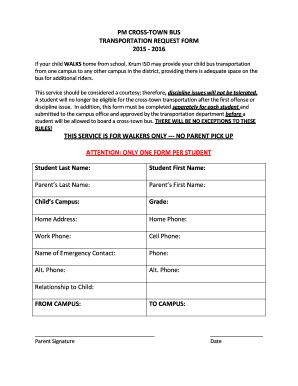 Krum ISD Bus Route Transportation Request Form