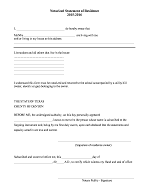 Notarized Statement of Residence