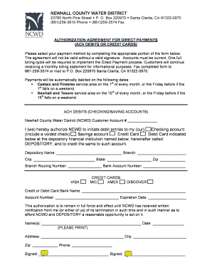 Authorization Agreement for Direct Payments