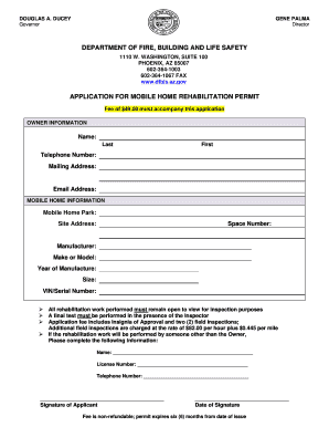 Arizona Mobile Home Rehabilitation Permit Application