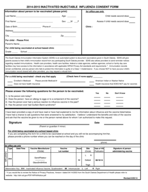 Inactivated Influenza Vaccine Consent Form