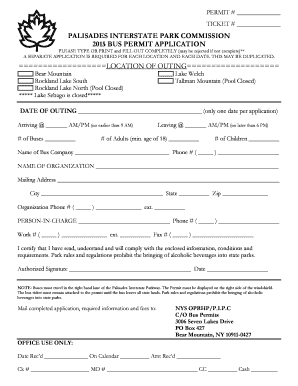 Palisades Interstate Park Commission 2015 Bus Permit Application