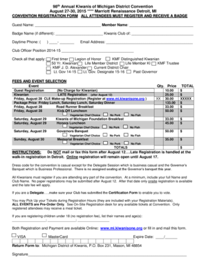 Kiwanis of Michigan District Convention Registration Form