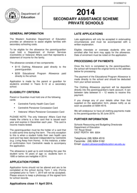 Secondary Assistance Scheme Application