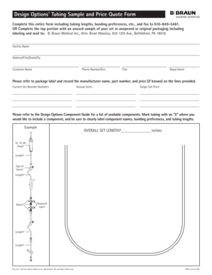 Design Options Tubing Sample and Price Quote Form