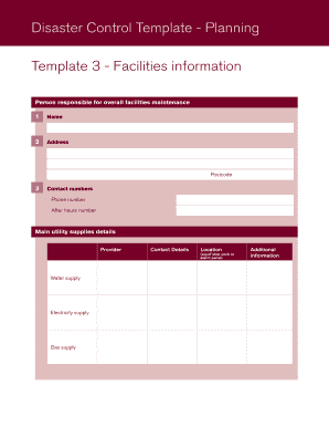 Disaster Control Template - Planning Template 3 - Facilities ...