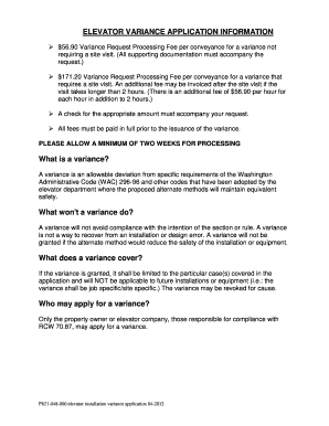 ELEVATOR VARIANCE APPLICATION INFORMATION - lni wa