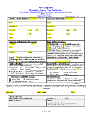 New Hampshire Residential Energy Code Application