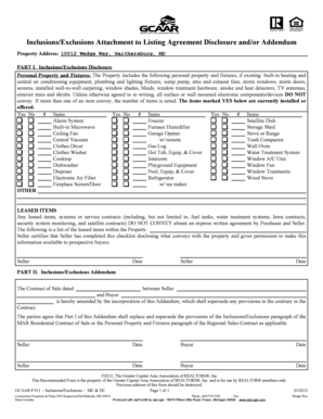 Inclusions/Exclusions Attachment to Listing Agreement