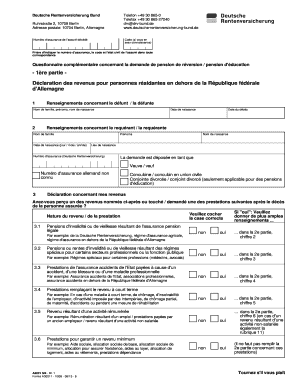 Questionnaire complémentaire concernant la demande de pension de réversion / pension d'éducation