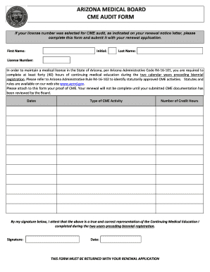 Arizona CME Audit Form