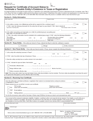Request for Certificate of Account Status to Terminate a Taxable Entity in Texas