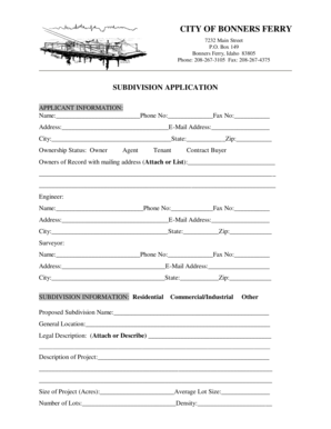 Hk birth certificate sample - SUBDIVISION APPLICATION - City of Bonners Ferry - bonnersferry id