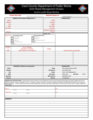 Cecil County Central Landfill Waste Manifest