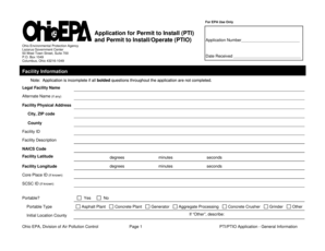 Ohio EPA Permit to Install Application