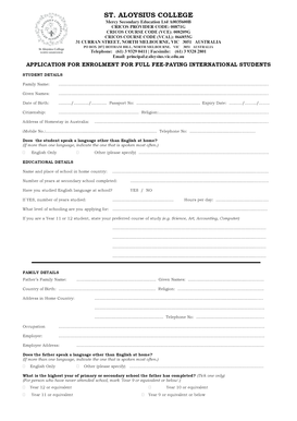 Log conversation - APPLICATION FOR ENROLMENT FOR FULL FEE-PAYING... - aloysius vic edu