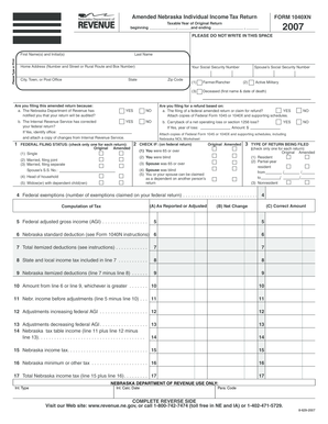 Amended Nebraska Individual Income Tax Return