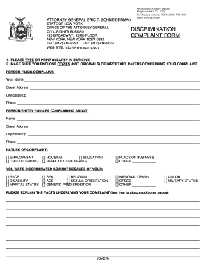 New York Civil Rights Discrimination Complaint Form