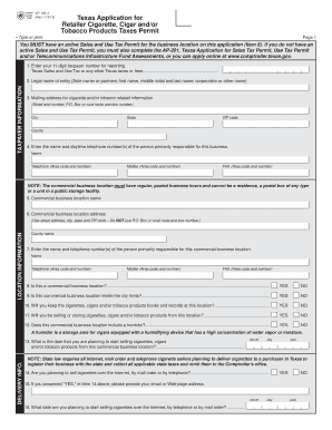 Texas Retailer Cigarette and Tobacco Products Tax Permit Application