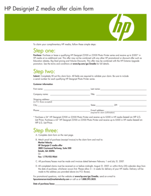 HP Designjet Z Media Offer Claim Form