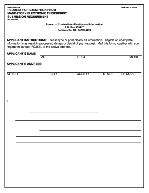 California Mandatory Electronic Fingerprint Exemption Request