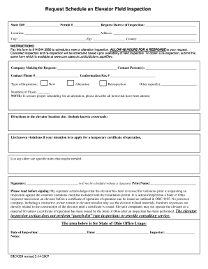 Ohio Elevator Field Inspection Request Form