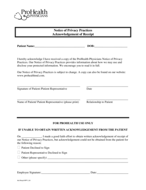 Notice of Privacy Practices Acknowledgement