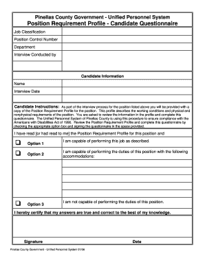 Pinellas County Job Candidate Questionnaire