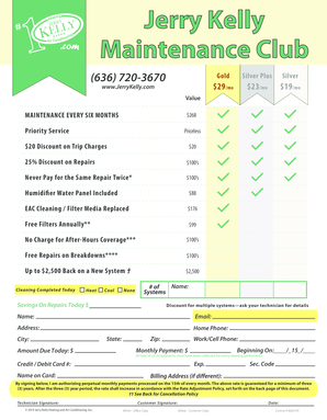 Jerry Kelly Heating and Air Conditioning Maintenance Agreement