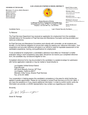 PSA Reference Form - Los Angeles Unified School District