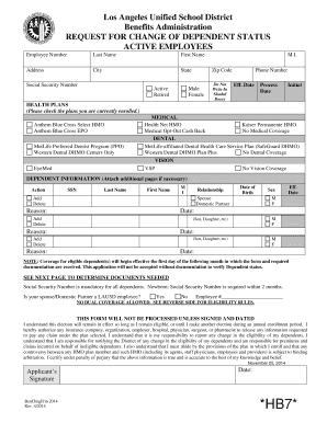Request for Change of Dependent Status